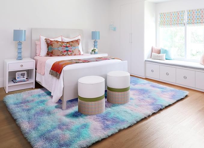 ONASAR Fluffy Area Rugs for Girls Bedroom, 4x6 Purple Rainbow Bedside Rug - Image 8