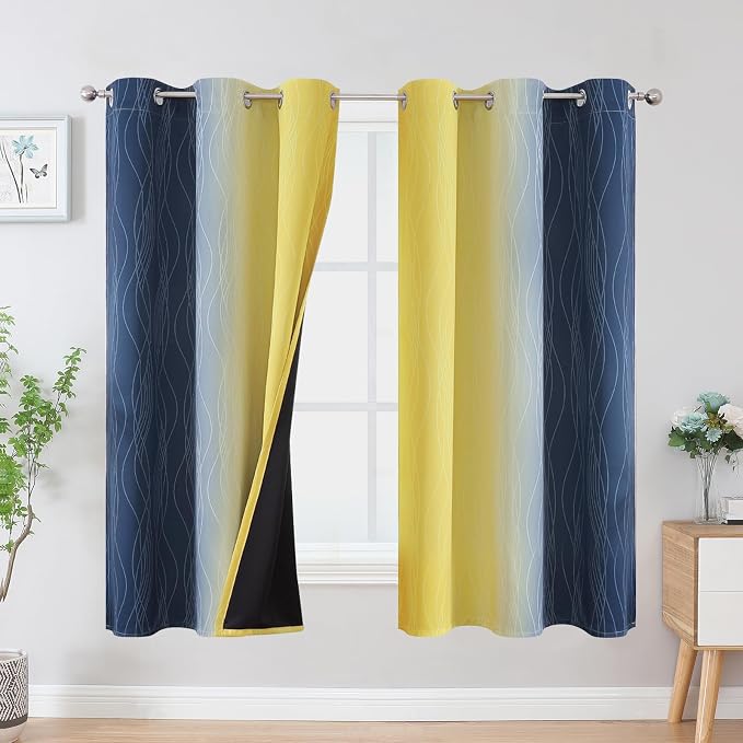 Estelar Textiler Yellow and Navy Blue Blackout Curtains by ESTELARTEXTILER