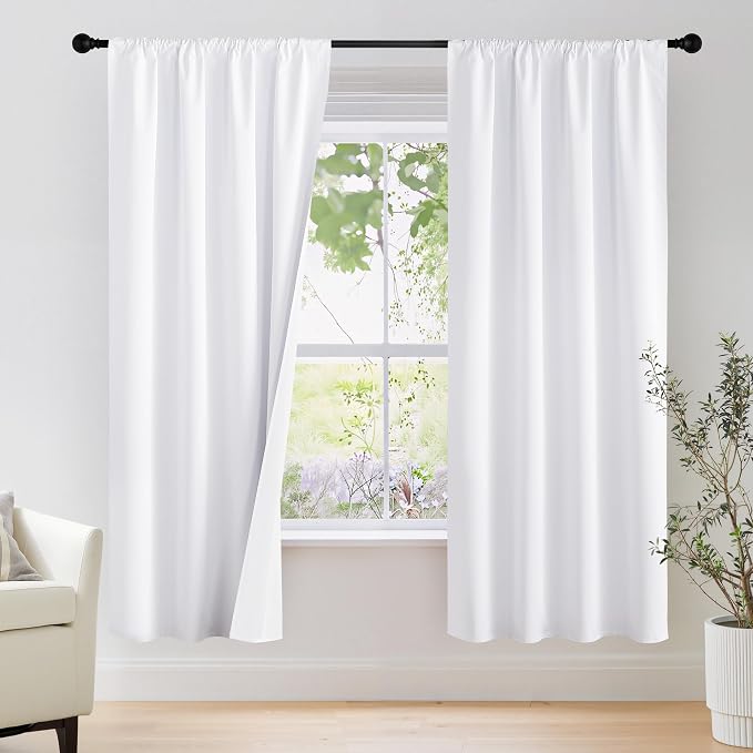 NICETOWN Bedroom 100% Blackout Curtains, 2 Panels, 34 by 72, Snow White by NICETOWN