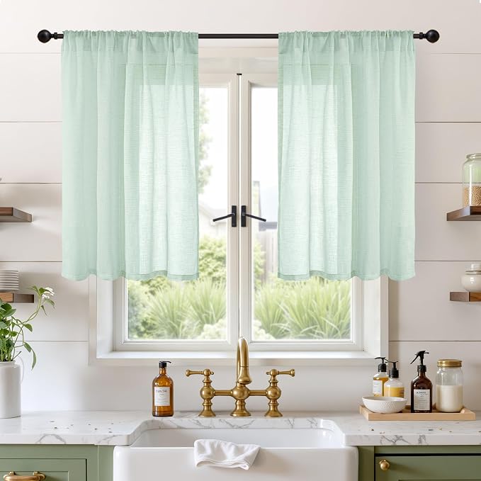 BGment Sage Green Linen Curtains 36 Inch Length by BGment