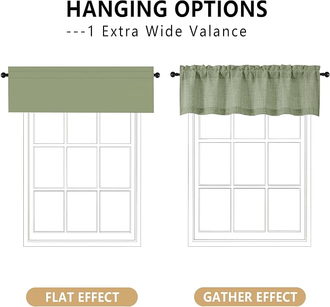 OVZME Green Valance for Windows, Light Filtering Faux Linen Textured Small - Image 3