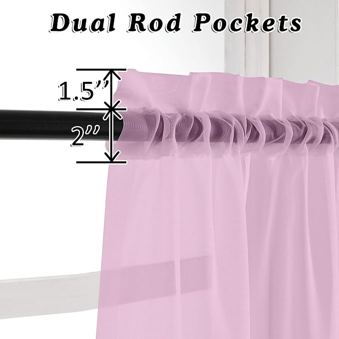 OVZME Light Pink Sheer Window Valance Curtains, Light Filtering Kitchen - Image 2
