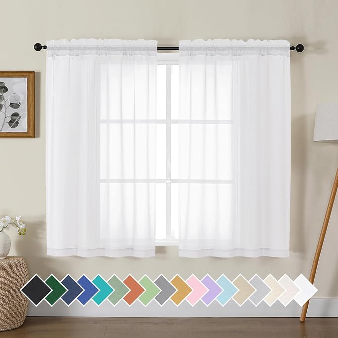 Gwine White Sheer Curtains for Living Room 45 inches Long, Short Voile Light by Gwine