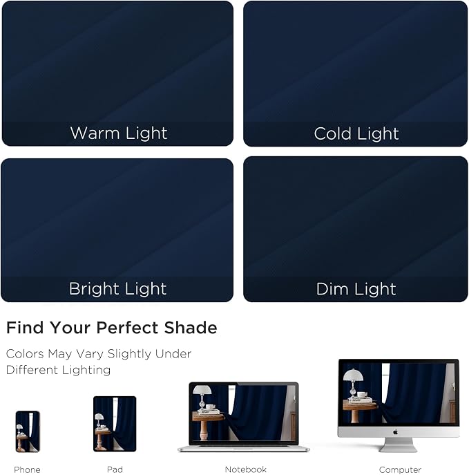 CUCRAF Navy Blue Blackout Curtains Customize, Rod Pocket Room Darkening Curtain - Image 4