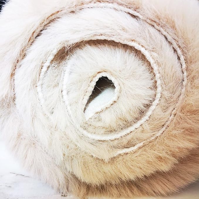 Ghouse Faux Rabbit Fur Round Rug 3ft Light Brown Beige Round Rugs - Image 5
