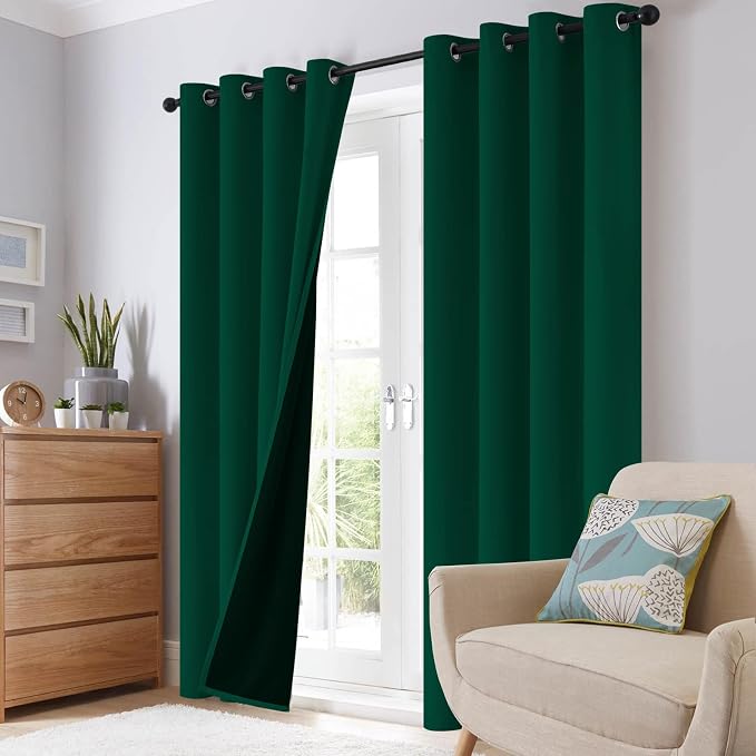 SimpleHome Dark Green 100% Blackout Curtains Room Darkening Living Room 84 | - Image 8
