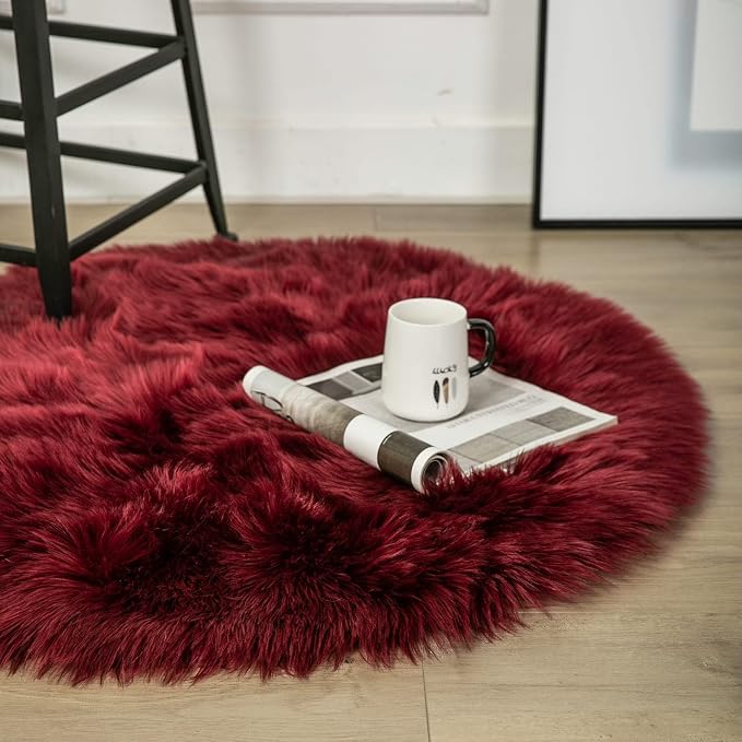 Ashler faux fur rug, Fluffy Shaggy Area Rug Ultra Soft 3 x 3 Feet Round Fur Rug - Image 4