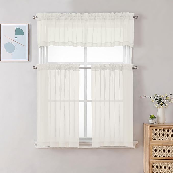 Gwine Ivory Valances for Windows, Small Light Filtering Rod Pocket Cafe Valance - Image 2