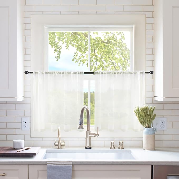 MIULEE 2 Panels Kitchen Tiers Half Window Sheer Curtains Rod Pocket Voile Drapes by MIULEE