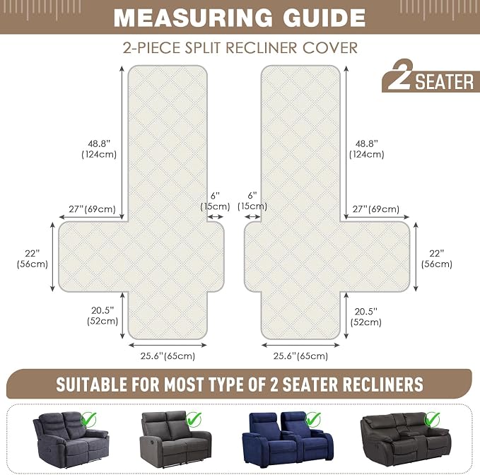 TAOCOCO 100% Waterproof Loveseat Recliner Cover, Non Slip Split Recliner Couch - Image 5