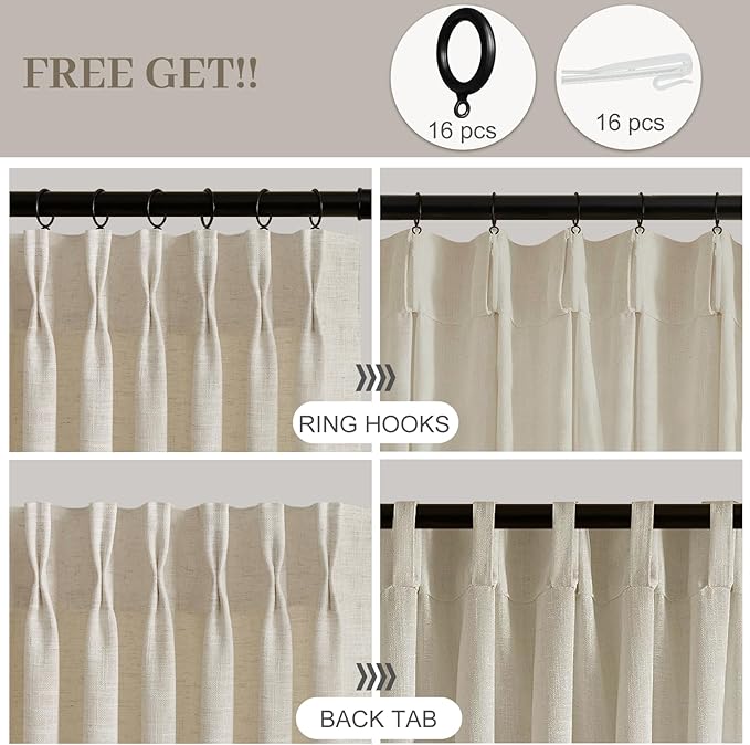 Pinch Pleated Linen Curtains 84 Inch Length 2 Panels Set, Light Filtering Linen - Image 3