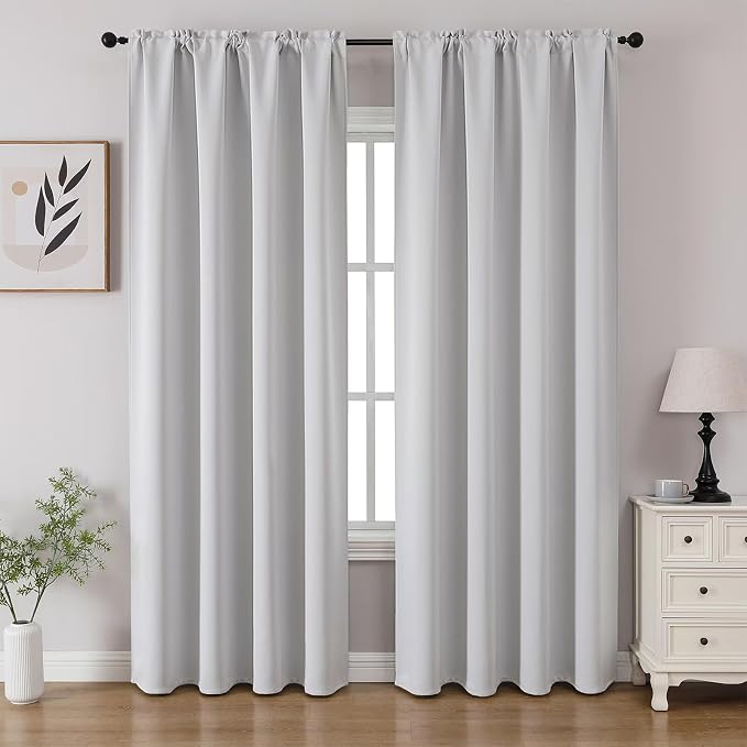 CUCRAF Grayish White Blackout Curtains 108 inch Length 2 Panels Set, Rod Pocket by CUCRAF