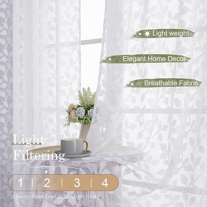 Chyhomenyc Extra Long White Sheer Curtains 108 Inch Length 2 Panels Set - Image 2
