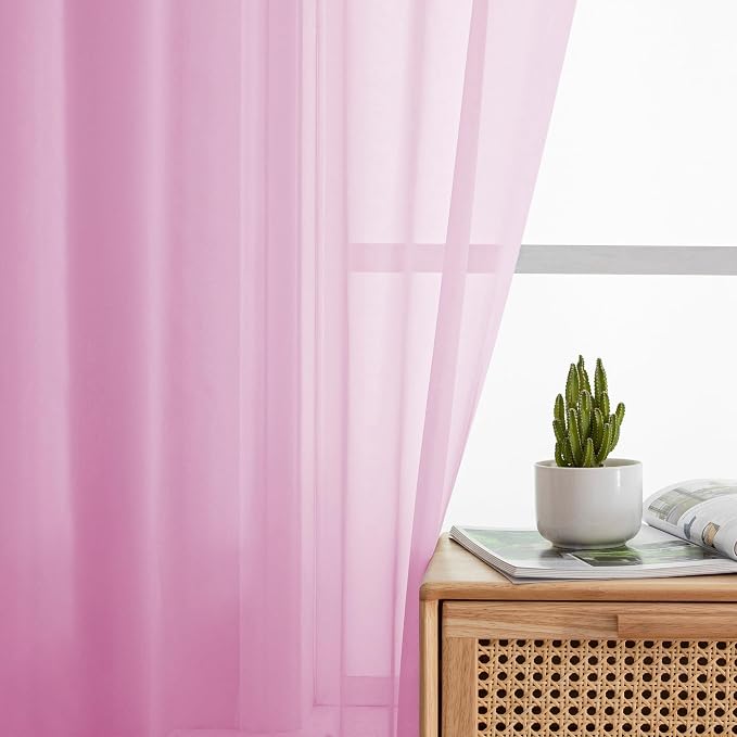 Simplebrand Pink Sheer Curtains 84 Inches Long, Light Filtering Rod Pocket - Image 5