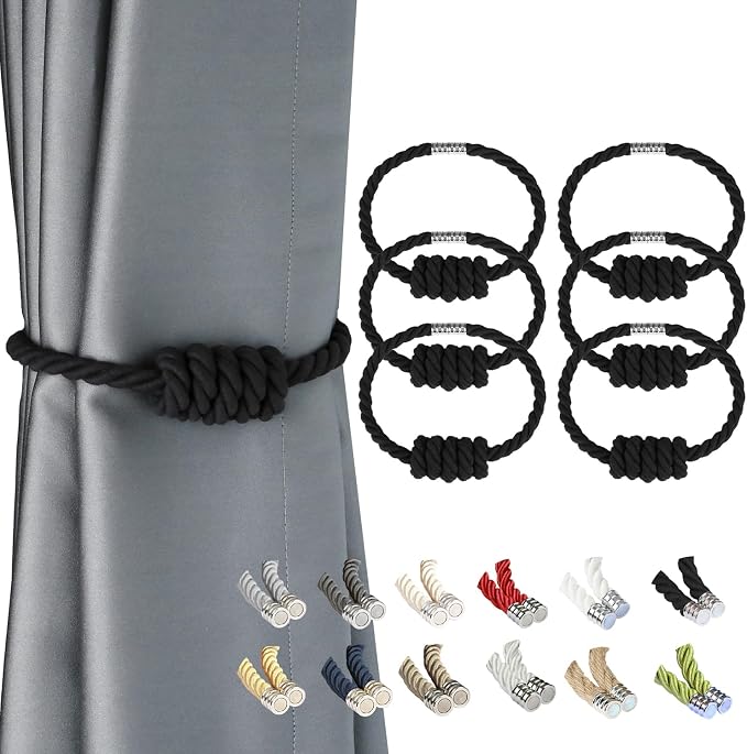 BEL AVENIR Magnetic Cotton Curtain Tiebacks, Decorative Drapery Holdbacks by BELAVENIR