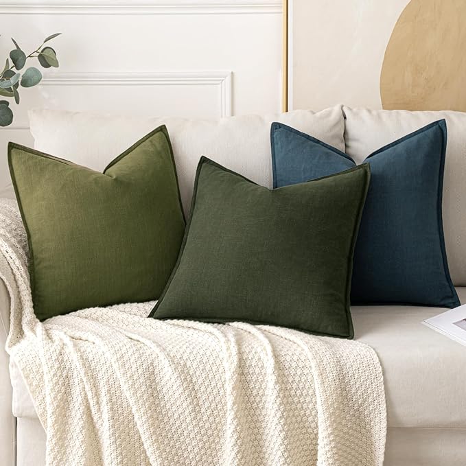 MIULEE Decorative Linen Euro Sham Pillow Covers 24x24 Inch Green ​Boho - Image 4