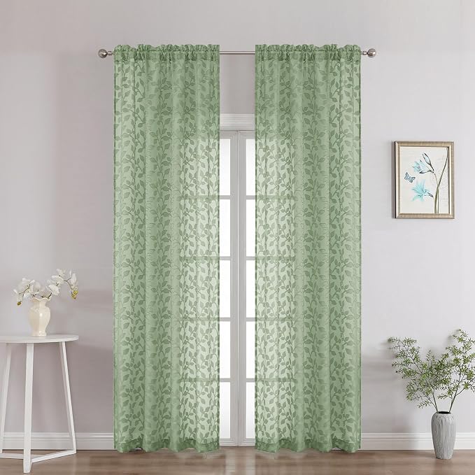 Chyhomenyc Sage Green Sheer Curtains 90 Inch Length 2 Panels Set, Light by Chyhomenyc