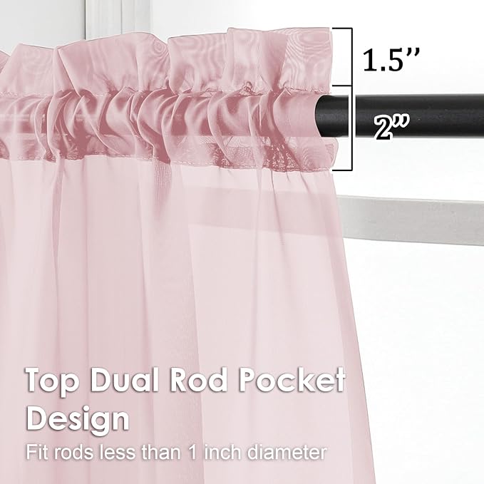 OVZME Blush Pink Sheer Curtains 108 Inches Long 2 Panels - Image 2