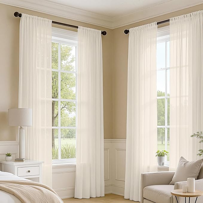 MIULEE Light Beige Sheer Curtains 96 Inches Long 4 Panels 42 x 96 Inches | - Image 2