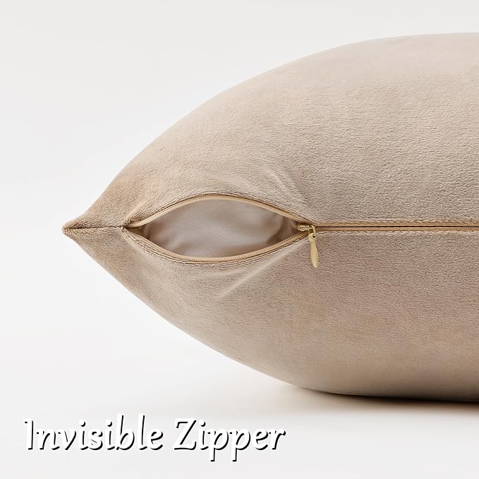 GIGIZAZA Taupe Velvet Pillow Covers 20x20 Decorative Pillows Pack of 2 | - Image 4