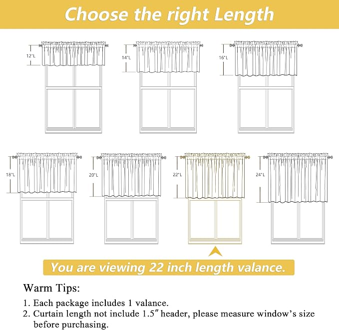 OWENIE Natural Valances for Windows 1 Pcs 22 Inch Length, Light Filtering - Image 3