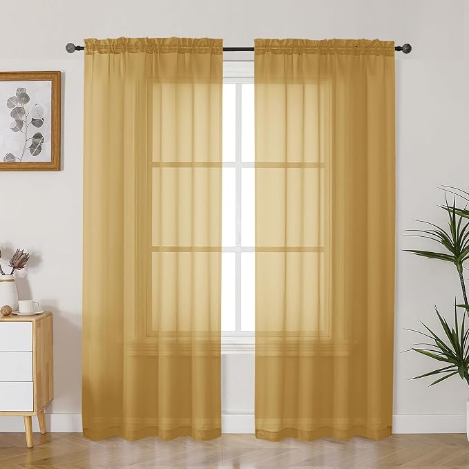 Gwine Gold Sheer Curtains 72 Inches Long 2 Panels Set by Gwine