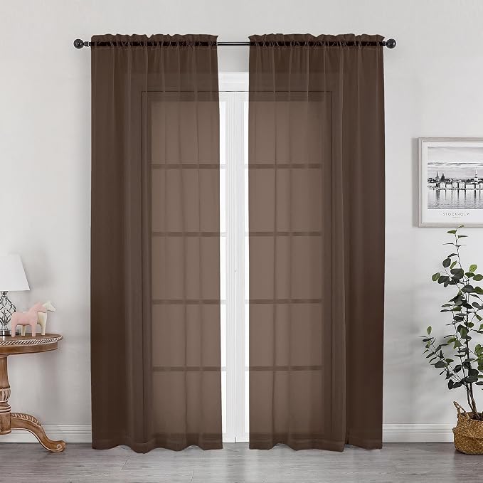 OWENIE Sheer Curtains, Chocolate Sheer Curtains 78 inch Length 2 Panels Set by OWENIE