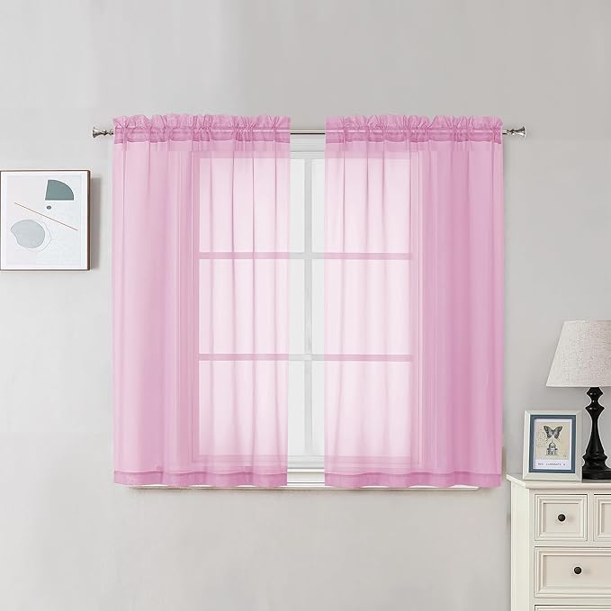 OVZME Light Pink Sheer Curtains 45 Inches Long 2 Panels, Light Filtering Sheer by OVZME
