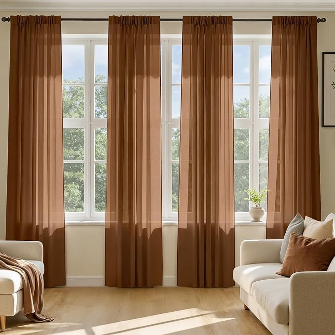 MIULEE Dark Brown Sheer Curtains 108 Inches Long 4 Panels 42 x 108 Inches | by MIULEE