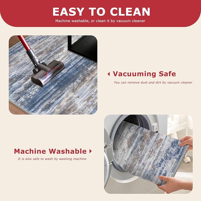 KOZYFLY Modern Abstract Washable Rug Runner 2.6x14 Hallway Rug Runner Non-Slip - Image 5