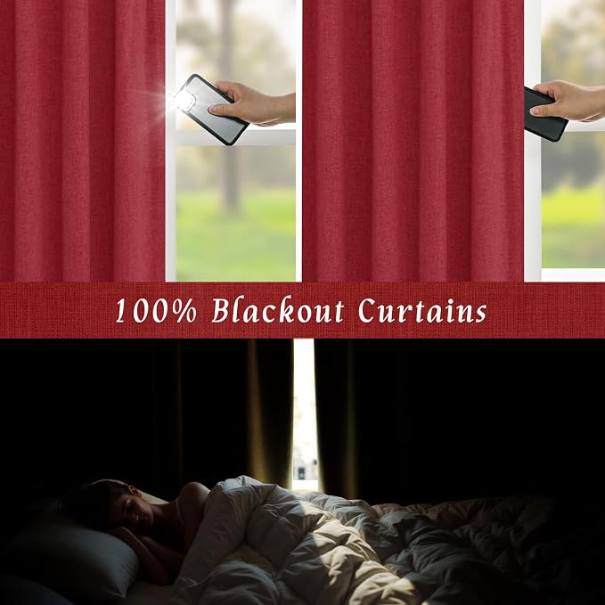 Red 100% Blackout Linen Curtains 72 Inches - Image 3