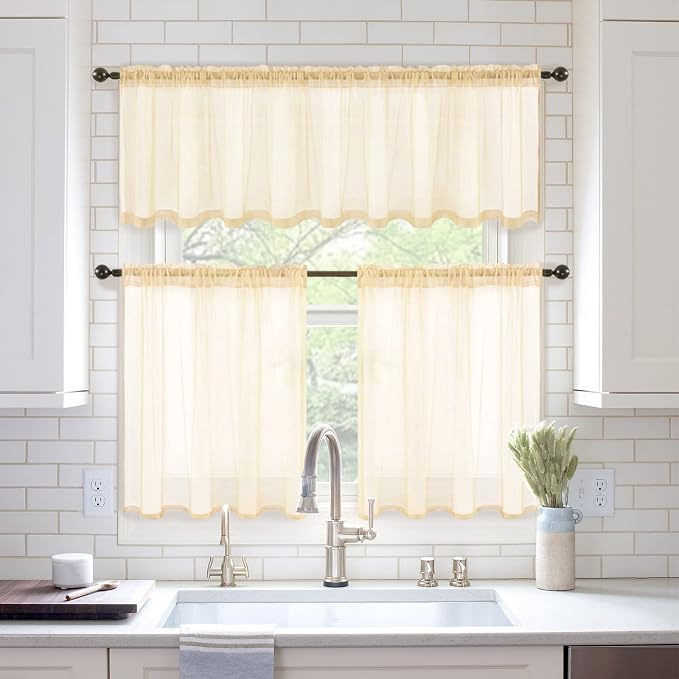 MIULEE 2 Panels Red Kitchen Tiers Half Window Sheer Curtains Rod Pocket - Image 8