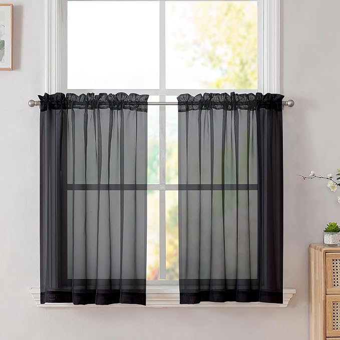 Simplebrand Black Sheer Kitchen Cafe Curtains by Simplebrand