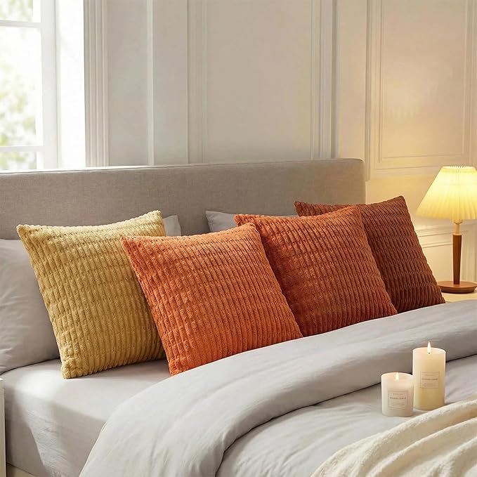Fancy Homi Set of 4 Burnt Orange Fall Decorative Throw Pillow Covers 18x18 Inch - Image 3
