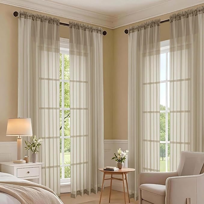 Taupe Sheer Curtains 120 Inches Long 2 Panels Set, 59 Inch Extra Wide Soft Airy - Image 7