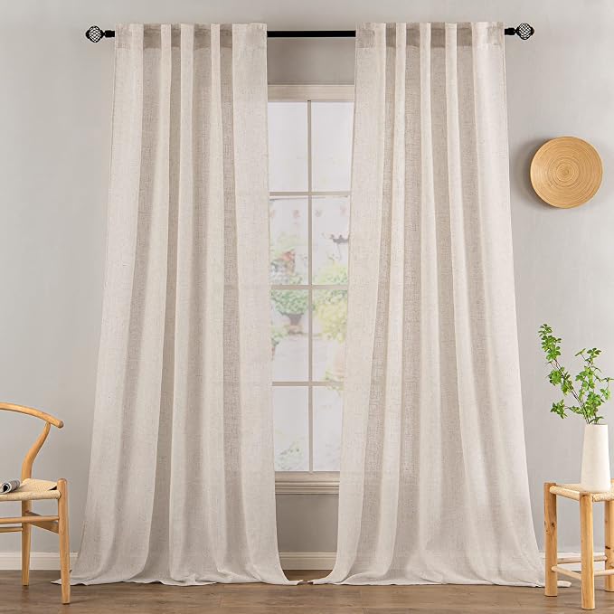 MIULEE Natural White Linen Curtains 92 Inch Length 2 Panels - Image 2