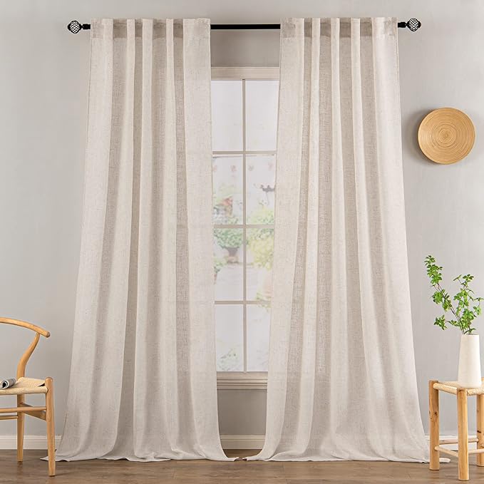 MIULEE Natural White Linen Curtains 102 Inch Length 2 Panels - Image 2