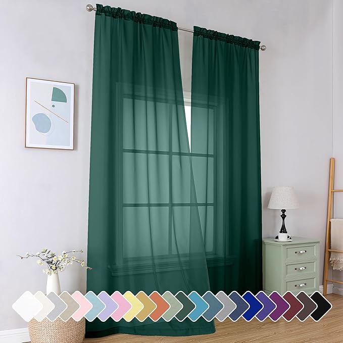 Simplebrand Hunter Green Sheer Curtains 96 Inches Long 2 Panels, Light by Simplebrand