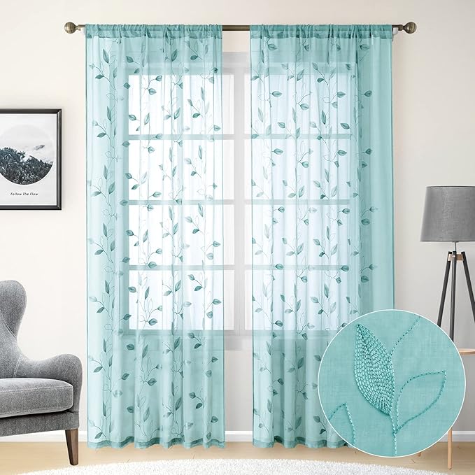 HOMEIDEAS Turquoise Aqua Sheer Curtains 52 X 84 Inches Length 2 Panels by HOMEIDEAS