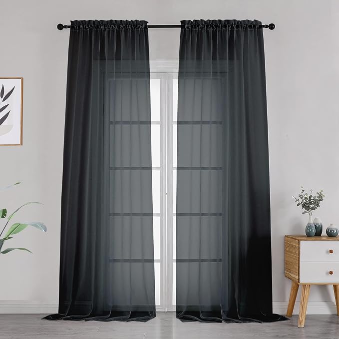 OVZME Black Sheer Curtains Dark Color Curtain Panels by OVZME