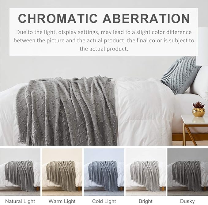 BOURINA Light Grey Throw Blanket 50x60 Inches Throw Textured Solid Soft Sofa - Image 7