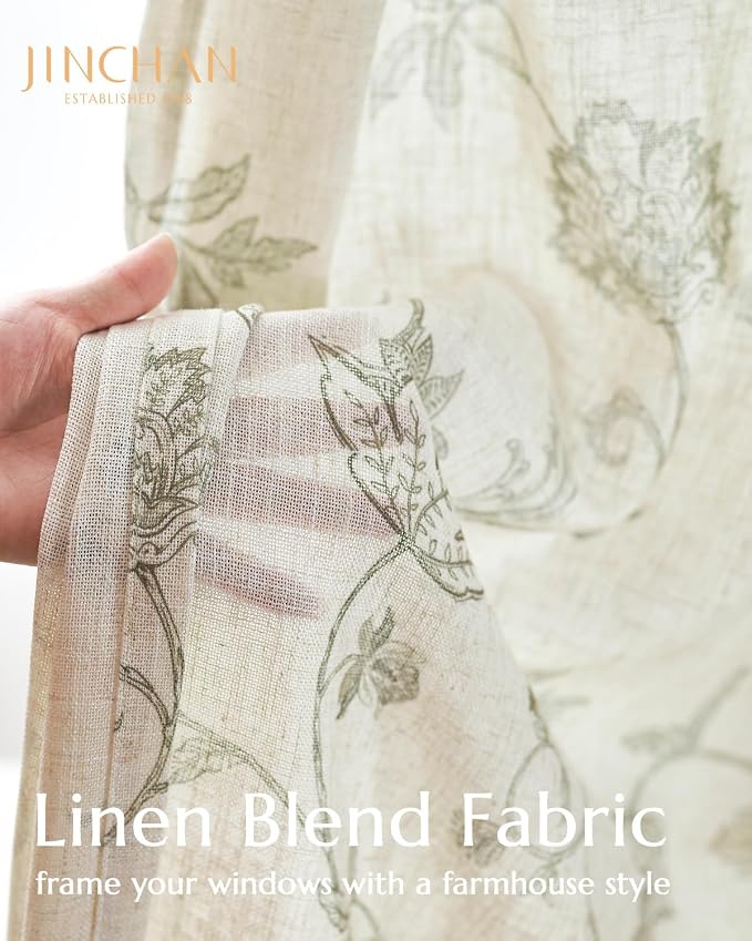 jinchan Linen Curtains Floral Curtains 96 Inch Length - Image 3