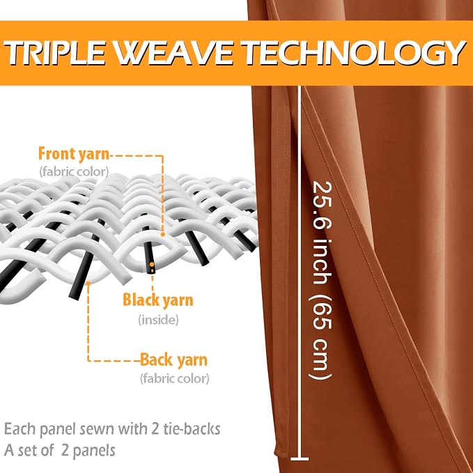 Fall Blackout Curtains for Bedroom, 52 x 63 Inches, Burnt Ochre | Thermal - Image 3