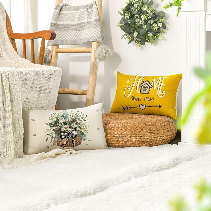 AVOIN colorlife Bless Our Home Farmhouse Eucalyptus Leaves Throw Pillow Covers - Image 5