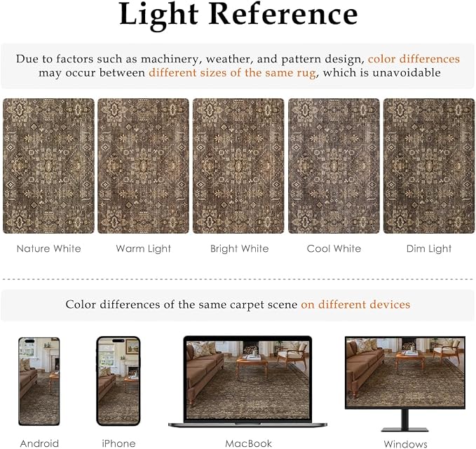 8x8 Washable Round Rug for Living Room Bedroom Vintage Brown Non Slip Carpet - Image 6