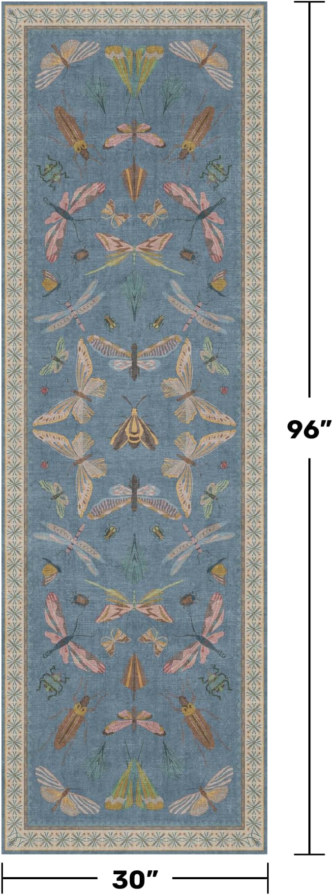 Blue Insect 2'6'' Wide 8' Long Hallway Runner Rug - Image 2