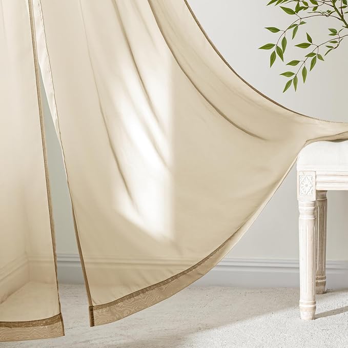 MIULEE Beige Sheer Curtains 72 Inches Long, 4 Panels Set, Rod Pocket Voile - Image 6