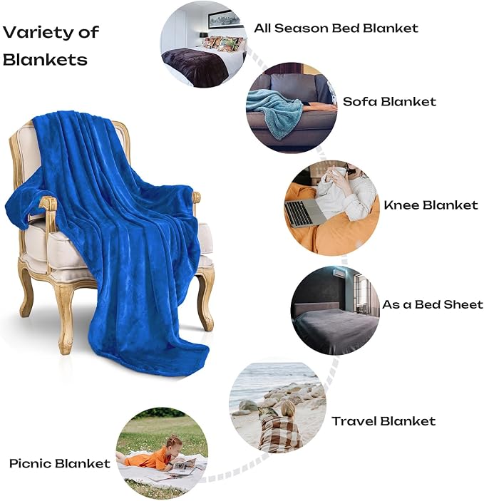 JIAHANNHA Royal Blue Throw Blanket Fleece Blanket Throw Size, Super Soft Cozy - Image 3