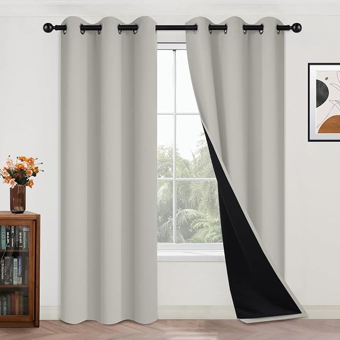 Yakamok Cream Beige 100% Blackout Curtains, Thermal Insulated Total Blackout by Yakamok