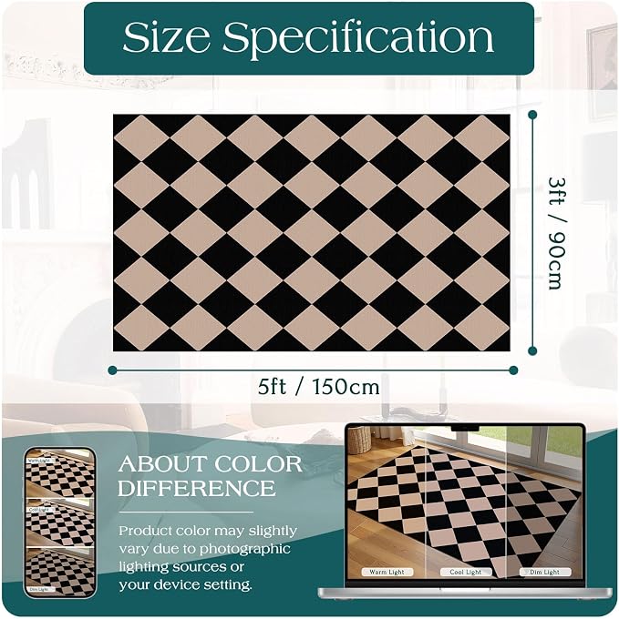 Black Tan Checkered Entry Rug - Image 2